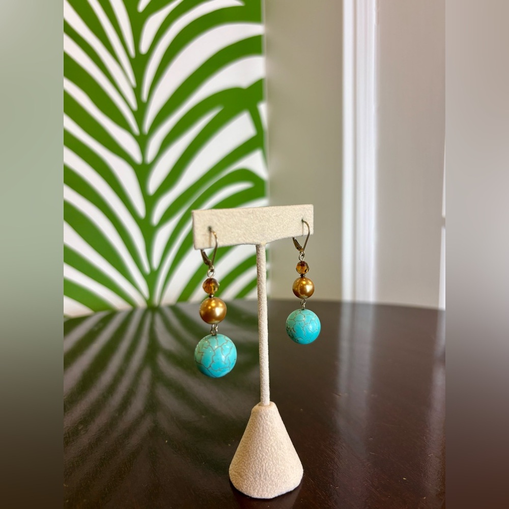 Emily Ray - REAL TURQUOISE and Gold Dangle Earrings